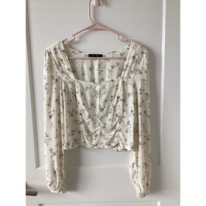 Love Tree Cream Floral Square Neck Long Sleeve Blouse Women's Small‎ Cottagecore